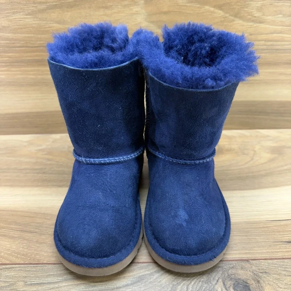 UGG Toddler Girls 6 Navy Blue Bailey Bow Boots Shearling‎ Fur Lined